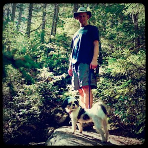 Tom and Ketu scrambling over rocks in the White Mountains