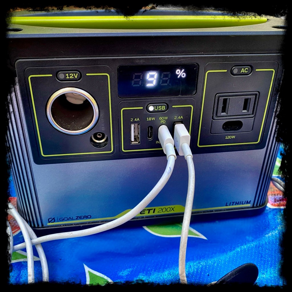 A closeup of the Yeti with all of it's variety of USB, AC and 12 volt inputs